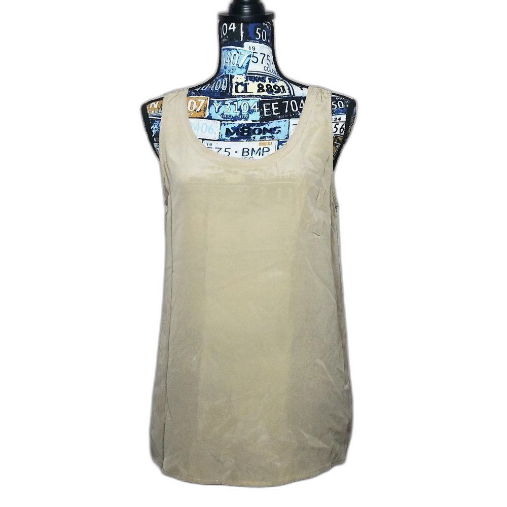 Two VINCE CAMUTO Silk Tank Top Raw Edge Scoop Neck Textured Flowy Top Pocket‎ S